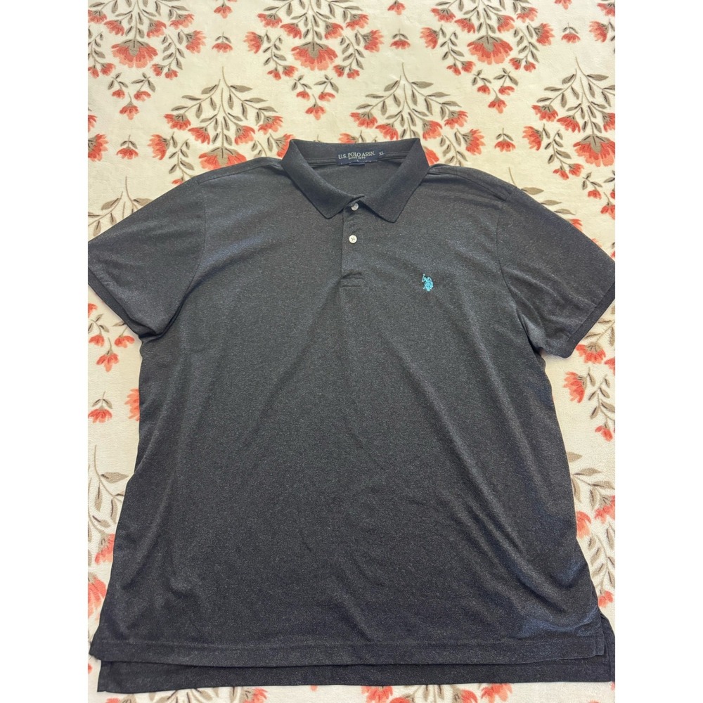 US Polo Assn Mens XL Polo Shirt Charcoal Grey Heather Teal Logo 11 8219 41